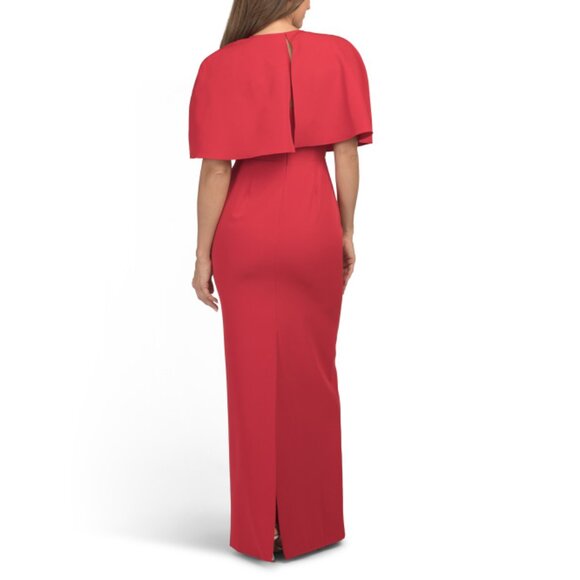 RENE BY RENE RUIZ Red Cape Gown With Beaded Embellishments - Picture 2 of 2